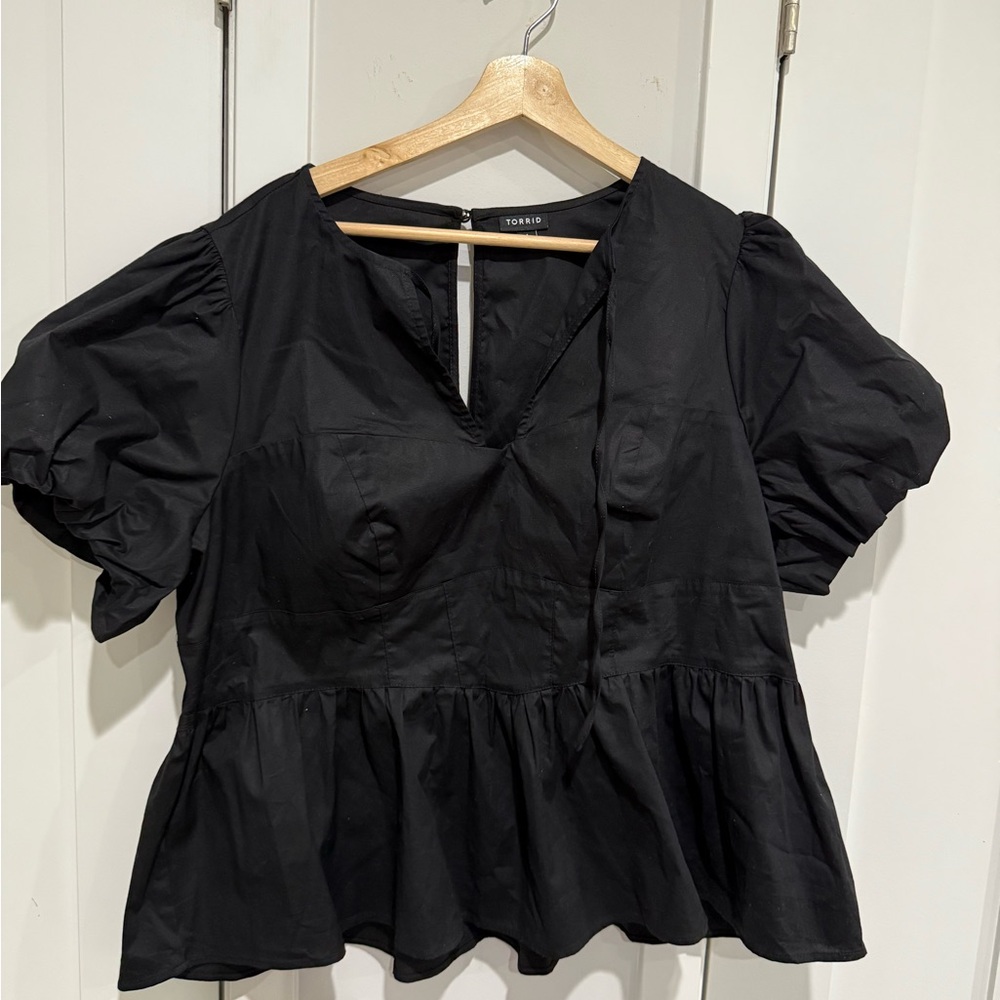 Torrid Black Puff Sleeve Peplum Blouse